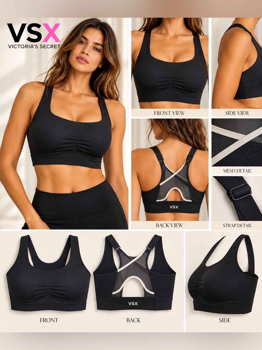 Victoria's Secret Black Seamless Longline Bralette sport bra Sz M NWT